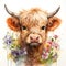 Watercolor highland cow portrait