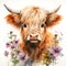 Watercolor highland cow portrait