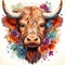 Watercolor highland cow portrait