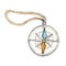 Watercolor hiking compass icon symbol. Camping scouting with useful summer travel equipment tools provisions compass