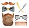 Watercolor hipster man objects collection