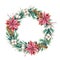 Watercolor holiday wreath with poinsettia