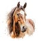 Watercolor horse, Brown horse portrait on a white background, horse riding sports