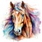 Watercolor horse, Brown horse portrait on a white background, horse riding sports