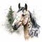 Watercolor Horse Portrait In Dotted Style With Forest Background