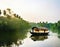 Watercolor of House boat on the river side kerala