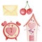 watercolor house clock cherry letter