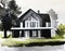 Watercolor of house with dramatic black metal exterior and white created with