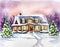 Watercolor of house exterior christmas scene