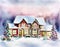 Watercolor of house exterior christmas scene