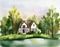Watercolor of House in Nature home house