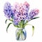 Watercolor Hyacinths In White Vase Illustration Design