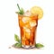 Watercolor Ice Tea With Lemon And Leaves - Fine And Detailed Quadratura Style