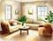 Watercolor of illustrated friendly living room with wall