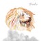 Watercolor Illustrated Portrait of Puli dog. Cute curly face of domestic dog.