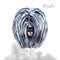 Watercolor Illustrated Portrait of Puli dog. Cute curly face of domestic dog.