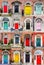 Watercolor illustration of 16 colourful front doors to houses and homes