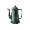 Watercolor illustration.antique green enameled coffee pot. metal retro tableware. Isolated on a white background