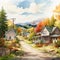 Watercolor Illustration Of Apgar Village: Anime-inspired Artwork Of American Urban Life