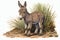 Watercolor illustration of a baby donkey with reeds in background