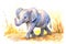 Watercolor illustration of a baby elephant with a vibrant abstract background. Playful elephant art. Concept of colorful