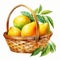 Watercolor Illustration Of A Basket With Yellow Lemons And Leaves