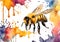 Watercolor illustration of a bee and honey, some paint running down the screen.