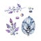 Watercolor illustration with bijouterie, silver jewelry. Crystals, pearls, feathers. It can be used for card, postcard