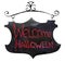 Watercolor illustration black plate with red painted sign. Welcome Halloween.