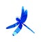 Watercolor illustration of a blue abstract dragonfly with paint stripes