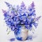 Watercolor Illustration Of Blue Larkspur Flower In A Vase