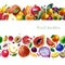 Watercolor illustration. Borders made of fruits. Fruit in the strip. Tropical fruits. Papaya, grapefruit, plum, pomegranate, pear