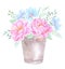 Watercolor illustration. Bucket with Floral elements. Bouquet wi