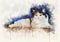 Watercolor illustration of a calico cat