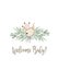 Watercolor illustration card welcome baby with eucalyptus branches and bunny