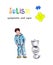 watercolor illustration of the character boy in blue pajamas standing in the toilet next to the toilet bowl. isolated on a white