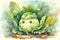 Watercolor illustration of a cheerful cabbage character 1