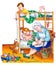 Watercolor illustration. Children in bedroom