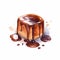 Watercolor Illustration Of Chocolate Glazed Pudding