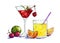 Watercolor illustration of cocktails and fruits