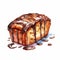 Watercolor Illustration Of Coffee Cake With Chocolate Drizzle