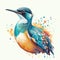 Watercolor illustration of a colorful Kingfisher bird on a white background generative AI