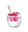 Watercolor illustration of creamy mousse with raspberries in glass glasses