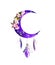 Watercolor illustration - crescent moon with stars, flowers and feathers. Boho vintage design for unusual fantasy tattoo