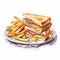 Watercolor Illustration Of A Crispy Sandwich And Fries