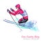 Watercolor illustration. Cross-Country Skiing. Disability snow sports. Disabled athlete riding by ski on snow. Active