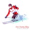 Watercolor illustration. Cross-Country Skiing. Disability snow sports. Disabled athlete riding by ski on snow. Active