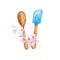Watercolor illustration culinary objects spoons and flowers