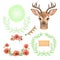 Watercolor illustration. Cute fawn with flowers. Baby deer in a flower wreath