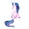 Watercolor illustration of a cute modest pink unicorn. Flirtatious horse.